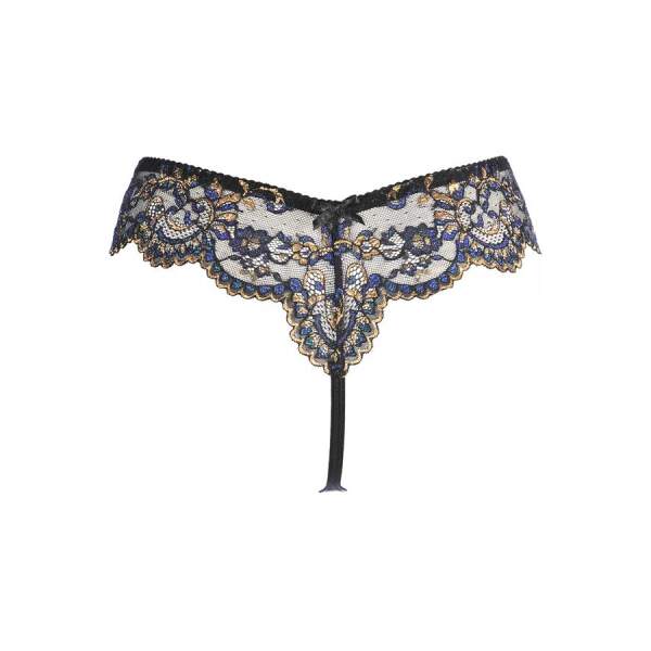 Axami - Valley of Sensations - Kanten String - Goud met Blauw Accent - Zwart - Afbeelding 4