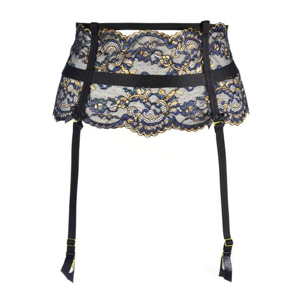 Axami - Valley of Sensations - Jarretelgordel - Goud met Blauw accent - Kant - Zwart - Afbeelding 5