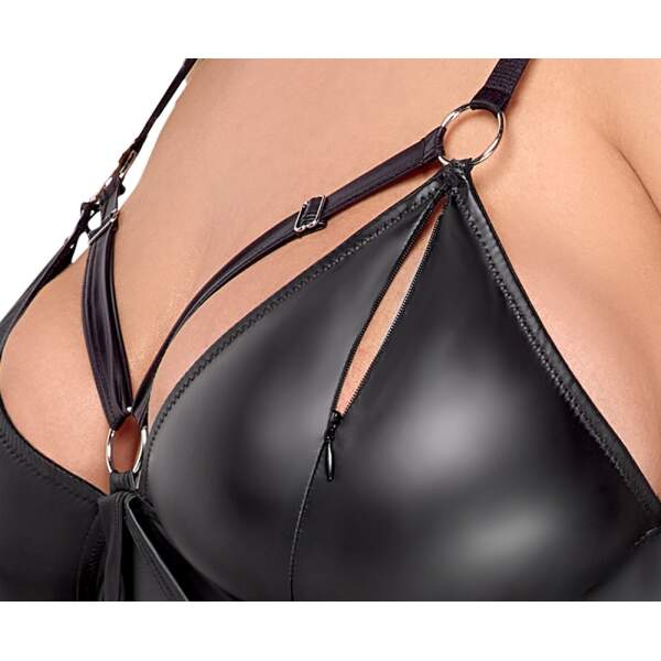 Cottelli Collection - Jurk Bondage - Cup Ritsen - Ringen - Wetlook - Zwart - Afbeelding 3