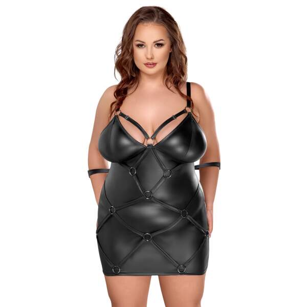 Cottelli Collection - Jurk Bondage - Cup Ritsen - Ringen - Wetlook - Zwart