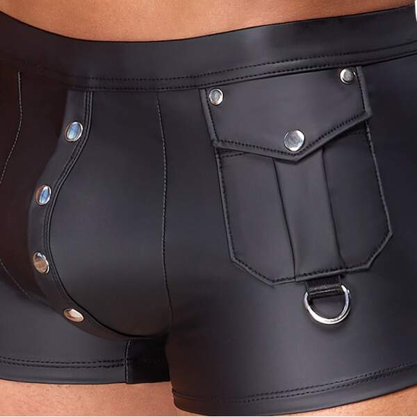 Nek - Short - Stretchy - Zakken - Studs - Wetlook - Zwart - Afbeelding 3