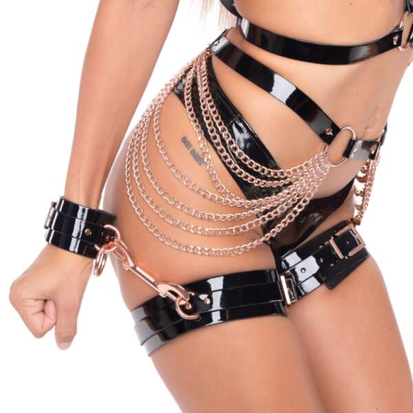 Kinky Diva - Handboeien - Dijboeien - BDSM - Lak - Zwart - Rosé Goud