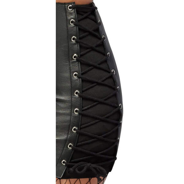 Zado - Fetish Line - Mini Rok met Veters - Echt Leer - Zwart - Afbeelding 4