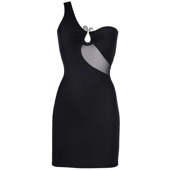 Axami - Jurk Athene - One Shoulder - Lycra - Gaas - Zwart - Afbeelding 3