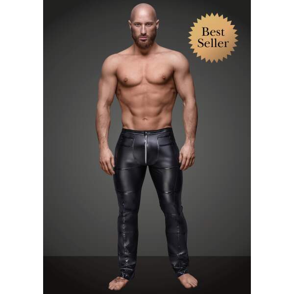 Noir Handmade Wetlook Broek met Lakaccenten