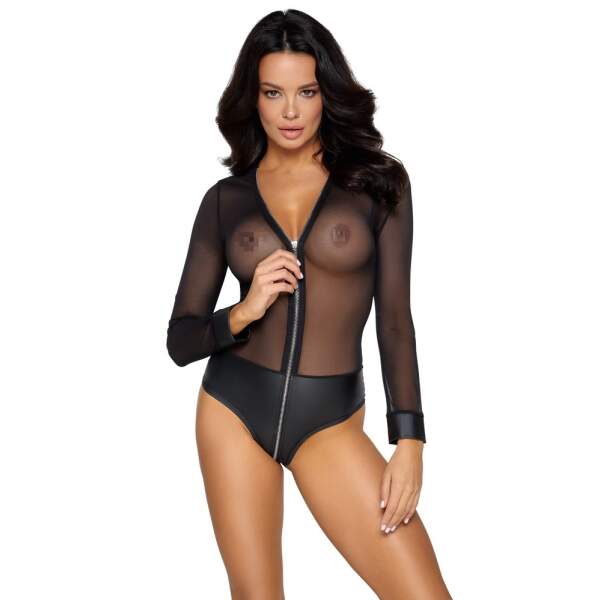 Cottelli Collection - Body - Lange Mouwen - Gaas - Wetlook - Afbeelding 3
