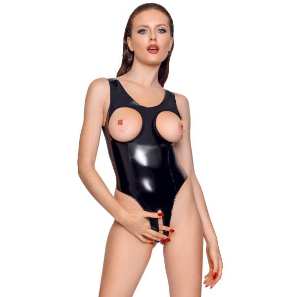 Black Level - Stringbody - Open Kruis - Cuploos - Lak - Zwart - Afbeelding 4