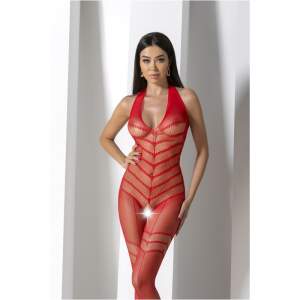 Passion - BS100 - Bodystocking - Visnet - Open Kruis - Rood