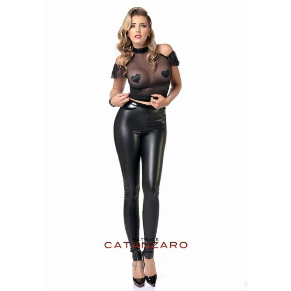 Patrice Catanzaro - Dina Top - Gaas - Lak Accenten - Zwart - Afbeelding 3