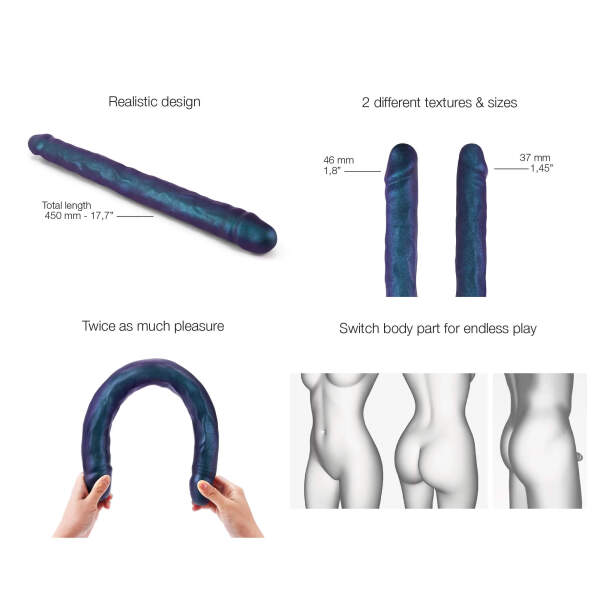 Strap-on-me - Dubbele Dildo - Dong - Metalic - Blauw - Afbeelding 4