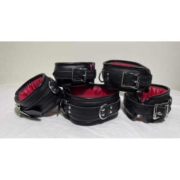 Boeienset - Pols - Enkel  - Collar - Leer - Zwart - Rood