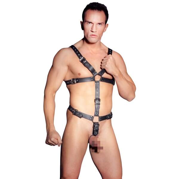 Zado - Harnas - BDSM - Verstelbaar - Cockring - Leer - Zwart