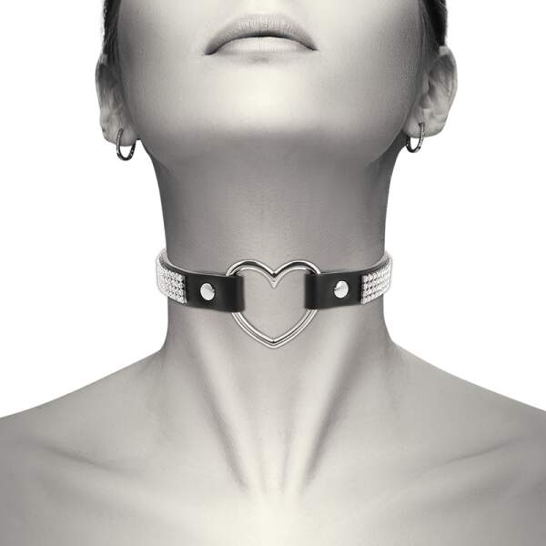 Coquette - Choker - Hart - Strass - Kunstleer - Zwart