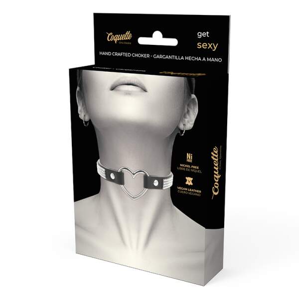 Coquette - Choker - Hart - Strass - Kunstleer - Zwart - Afbeelding 4