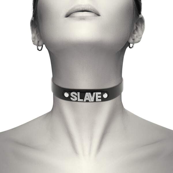 Coquette - Choker - Slave - Strass - Kunstleer - Zwart