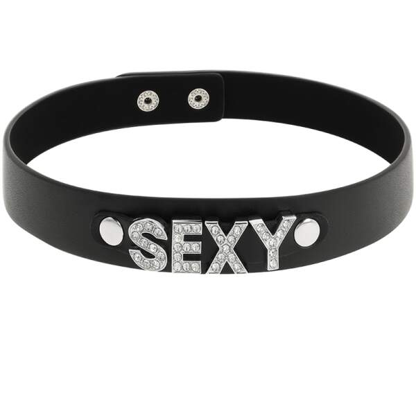 Coquette - Choker - Sexy - Strass - Kunstleer - Zwart - Afbeelding 3