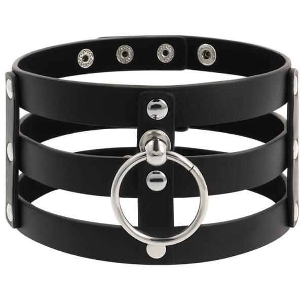 Coquette - Choker - Ring - 3 Rijen - Kunstleer - Zwart - Afbeelding 2