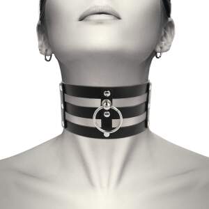 Coquette - Choker - Ring - 3 Rijen - Kunstleer - Zwart