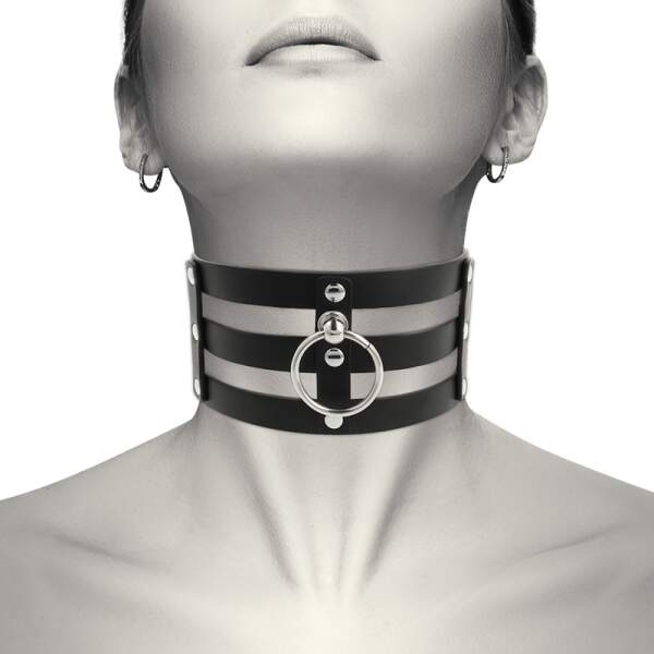 Coquette - Choker - Ring - 3 Rijen - Kunstleer - Zwart