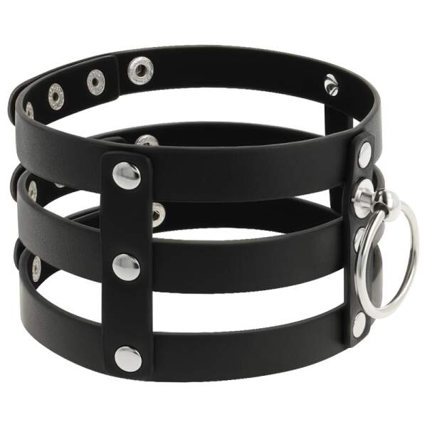 Coquette - Choker - Ring - 3 Rijen - Kunstleer - Zwart - Afbeelding 3