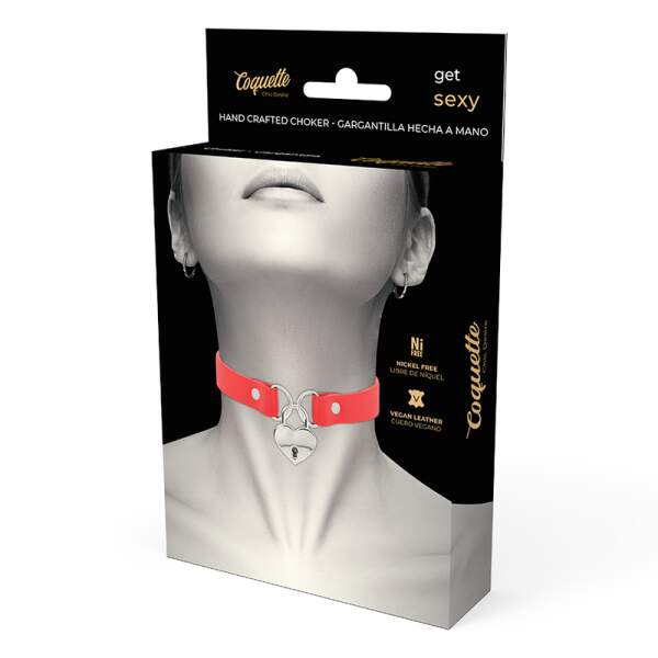 Coquette - Choker - Hart met Slotje - Kunstleer - Rood - Afbeelding 3