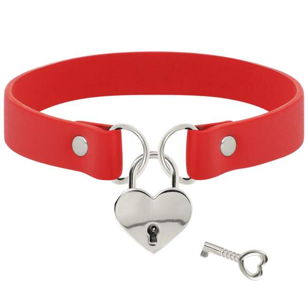 Coquette - Choker - Hart met Slotje - Kunstleer - Rood - Afbeelding 2