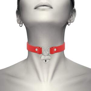 Coquette - Choker - Hart met Slotje - Kunstleer - Rood