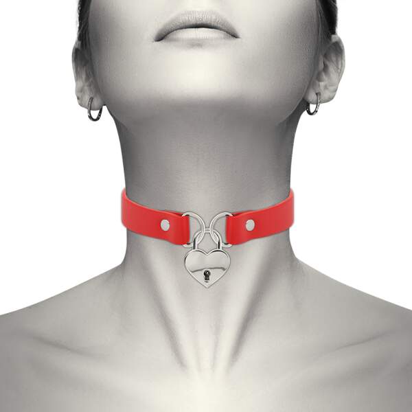 Coquette - Choker - Hart met Slotje - Kunstleer - Rood