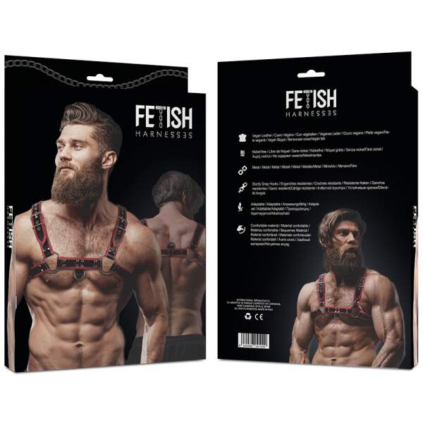 Fetish Submissive - Borstharnas - Verstelbaar - PU-leer - Rood - Zwart - Afbeelding 3