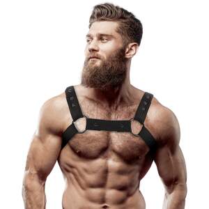 Fetish Submissive - Borstharnas - Verstelbaar - Ringen - Neopreen - Zwart