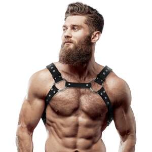 Fetish Submissive - Borstharnas - Verstelbaar - Ringen - PU-leer - Zwart