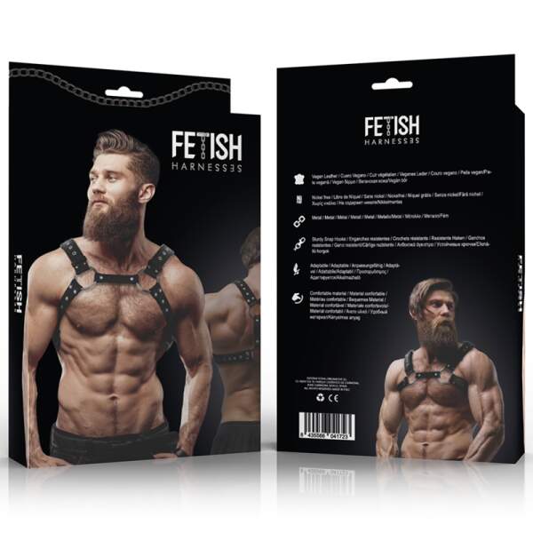 Fetish Submissive - Borstharnas - Verstelbaar - Ringen - PU-leer - Zwart - Afbeelding 3