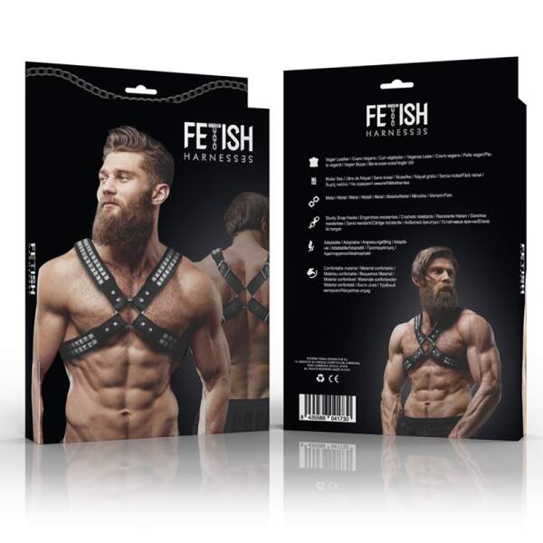 Fetish Submissive - Borstharnas - Verstelbaar - Studs - PU-leer - Zwart - Afbeelding 3