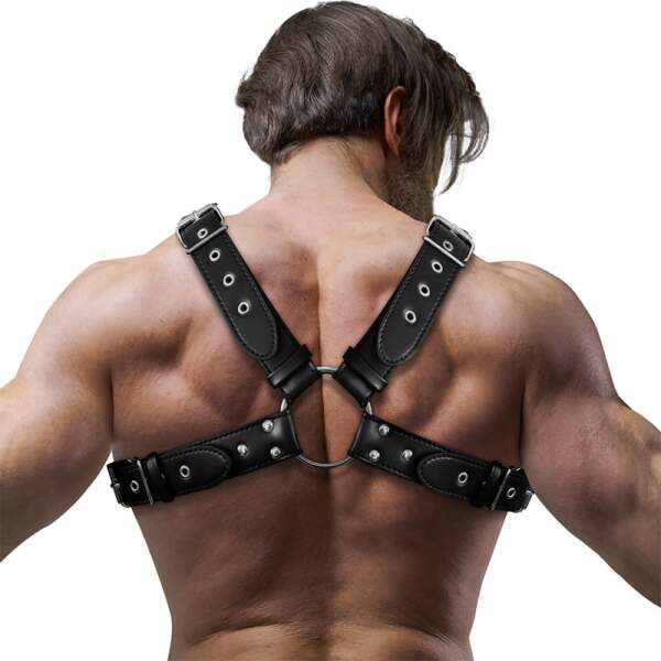 Fetish Submissive - Borstharnas - Verstelbaar - Ring - PU-leer - Zwart - Afbeelding 3