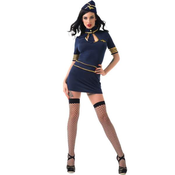 Le Frivole - Sexy Stewardessen Jurkje - 2-Delig - Stewardess - Roleplay - One Size - Blauw