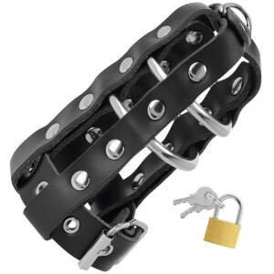 Darkness - Cock Cage - Kuisheidsgordel - 2 Ringen - Met Slot - BDSM - Verstelbaar - PU-Leer - Zwart