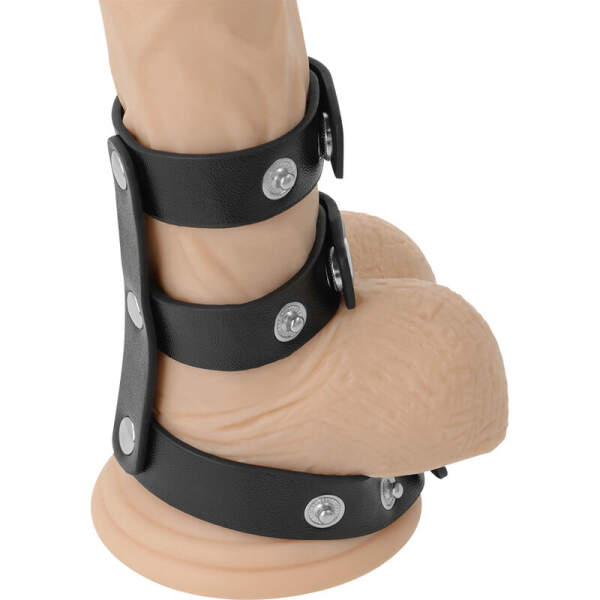 Darkness - Cock Harnass - 3 Ringen - PU-Leer - Zwart - Afbeelding 3