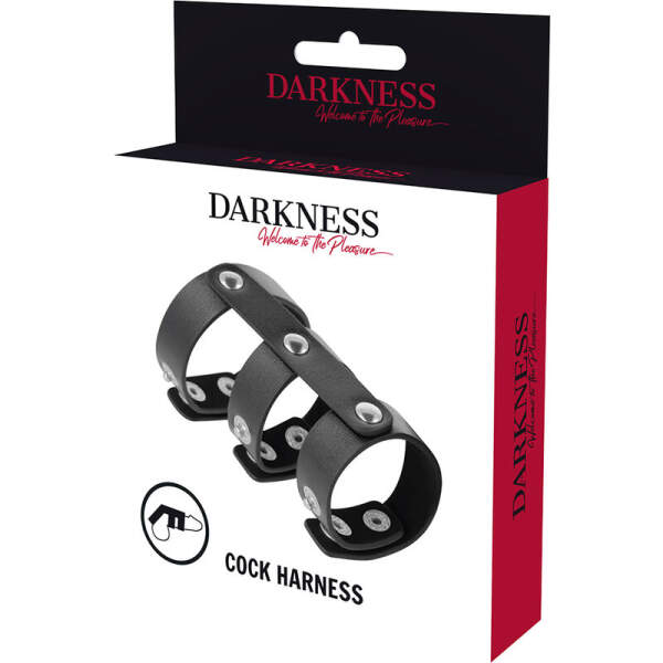 Darkness - Cock Harnass - 3 Ringen - PU-Leer - Zwart - Afbeelding 4