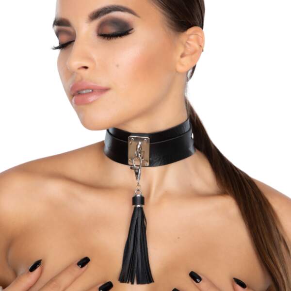 Kinky Diva - Collar Tassel - Choker - BDSM - PU Leer - Zilver - Zwart