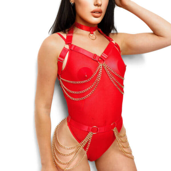 Kinky Diva - Chain Belt - Gouden Kettingen - Verstelbaar - Rood - Afbeelding 2
