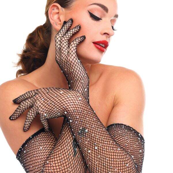 Kinky Diva - Starlet Gloves - Handschoenen - Strass - Zwart - Afbeelding 2