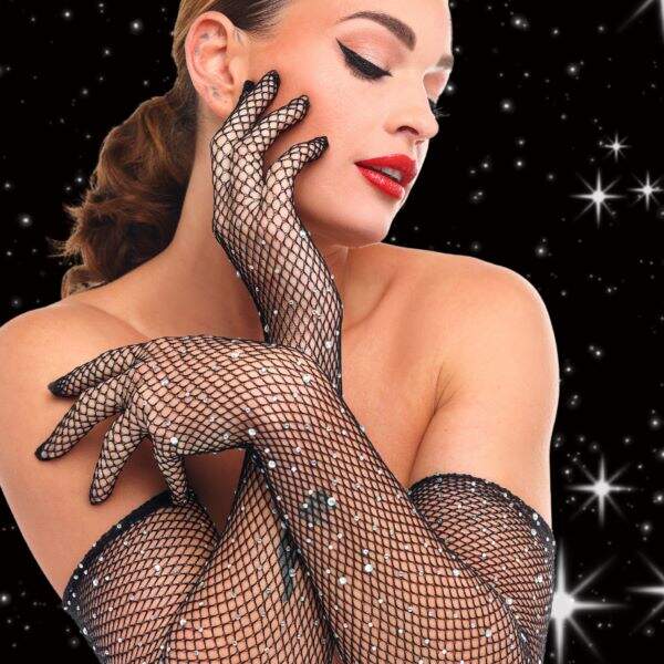 Kinky Diva - Starlet Gloves - Handschoenen - Strass - Zwart - Afbeelding 3