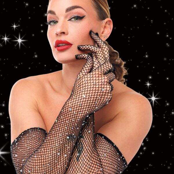 Kinky Diva - Starlet Gloves - Handschoenen - Strass - Zwart - Afbeelding 4