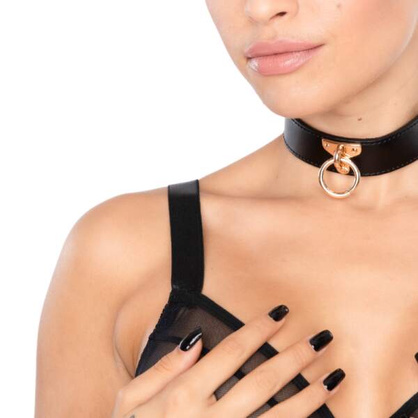 Kinky Diva - Collar - O-Ring - Kunstleer - Goud - Zwart