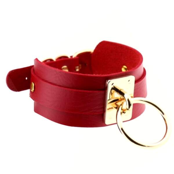 Kinky Diva - O-Ring Collar - Choker - BDSM - PU Leer - Rood - Goud - Afbeelding 3