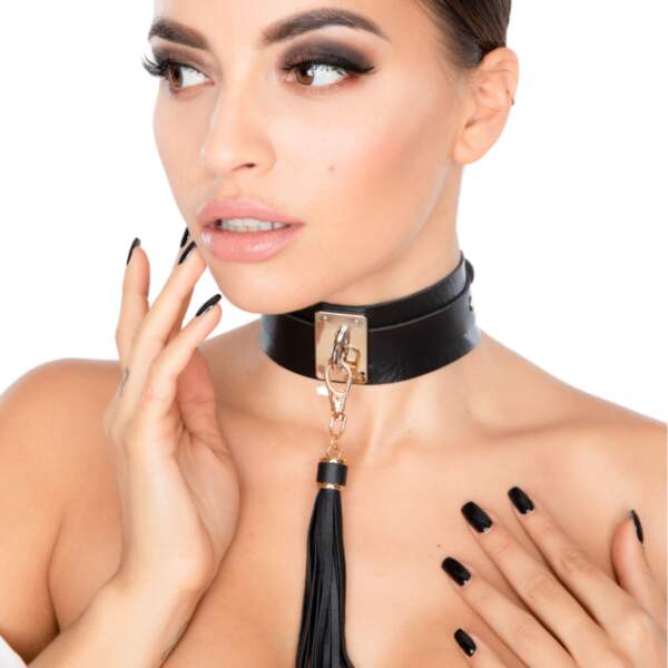 Kinky Diva - Collar Tassel - Choker - BDSM - PU Leer - Goud - Zwart