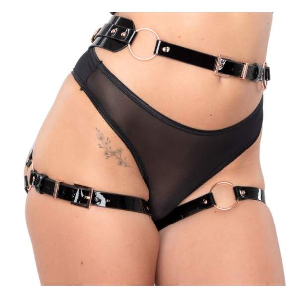 Kinky Diva - Taille en Dijbeen Harnas - Verstelbaar - Lak - Zwart - Afbeelding 2