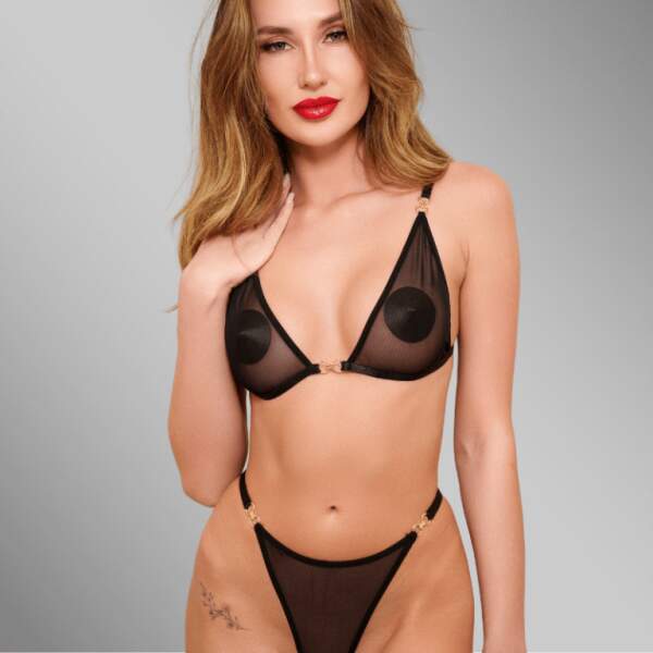 Kinky Diva - Liberty Setje - Gaas - Gouden Details - Zwart - Afbeelding 4