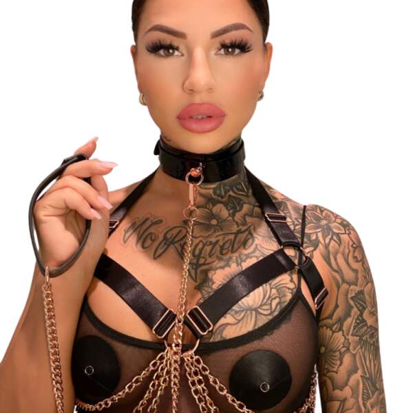 Kinky Diva - Chain Bra - Open Cup - Verstelbaar - Zwart/Rosé - Afbeelding 4