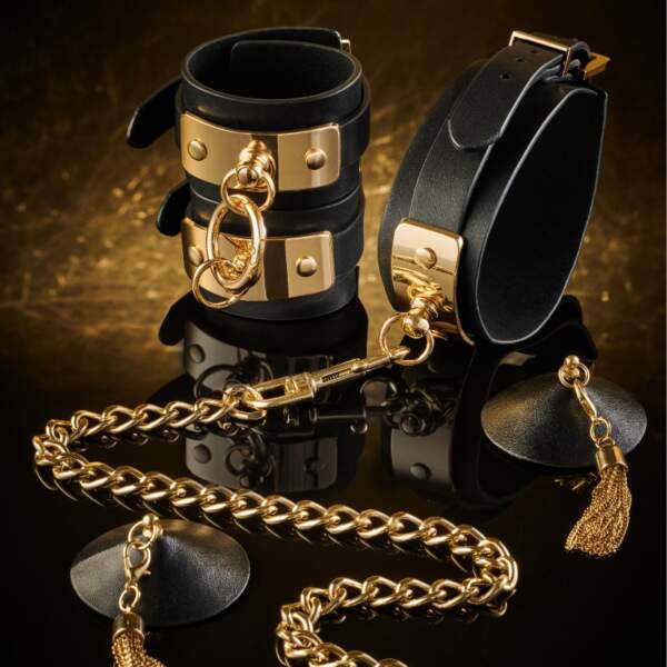 Kinky Diva - Vegas Sinners - Zwarte PU-leren Handboeien met Goud - Afbeelding 8